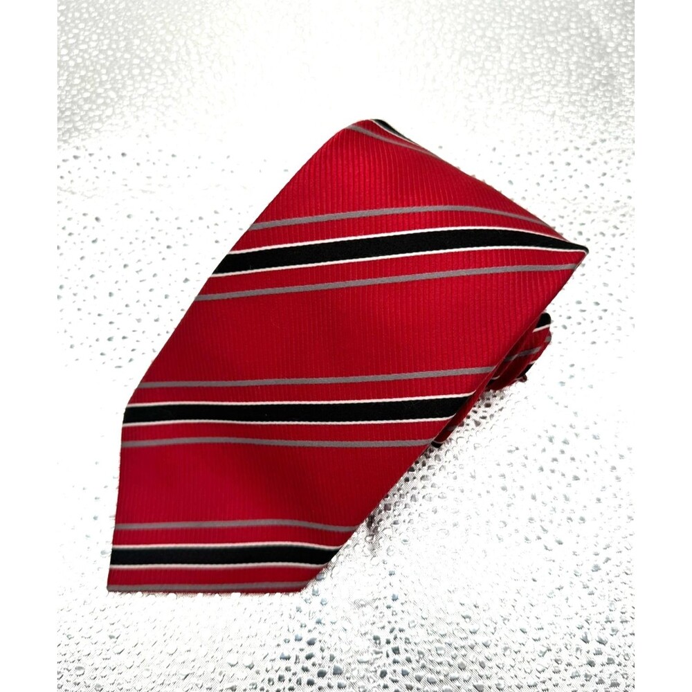 Donald Trump Signature Collection Red Silk Stripe Tie Black Silver American